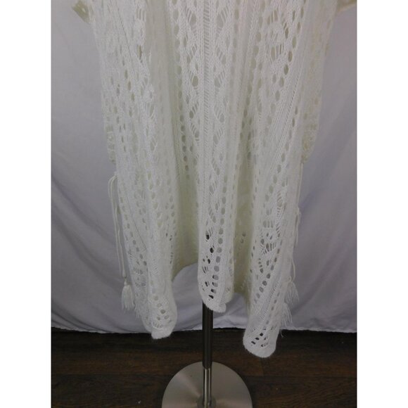 White Crochet Lace Poncho Top S - Tassel Side-Tie Boho Cover-Up - Excellent - Picture 3 of 11